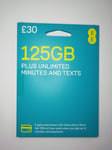 EE 4G £30 Data Pack Combi Sim PAYG 125GB Data Unlimited UK Mins Text ZERO CREDIT