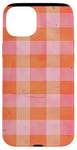 Coque pour iPhone 15 Plus Motif à carreaux vintage rose avec couleur unie orange rouille