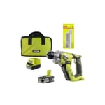 Pack Marteau perforateur RYOBI 18V One+ - 1 batterie LithiumPlus 2.5Ah - Kit 3 forets RYOBI plus 2 burins SDS+ - RAKSP05