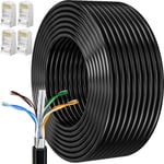 Cable Ethernet 20M,Cable Rj45 Blindé Cat 6 Gigabit Câble Réseau Extérieur Anti-Brouillage Résistant Aux Intempéries Cable Internet Noir Ftp 23Awg 20 Mètres