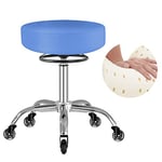 OUTMASTER Tabouret sur roulettes réglable en hauteur - 50-62 cm - Charge maximale : 180 kg - Tabouret pivotant à 360° - Pour salon et spa - En cuir - Bleu