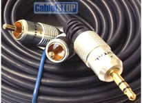 50cm 3.5mm Aux Jack Stereo to 2 RCA Phono Cable OFC Gold 0.5m Short Audio Cable