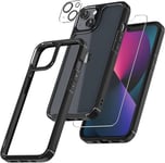 TAURI 5 in 1 Designed for Iphone 13 Case Black, [Not-Yellowing] and 2X Tempered 