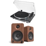 Audio Technica AT-LP70XBT Fully Automatic Bluetooth Wireless Turntable Black with Kanto YU4 140W Powered Bookshelf Speakers Walnut HiFi Package