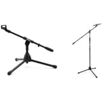 Tiger MCA49-BK Low Level Floor & Desktop Boom Microphone Stand – Bass Drum, Guitar Cab Mic Stand + Tiger MCA68-BK Microphone Boom Stand, Mic Stand with Free Mic Clip, Black