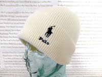 POLO RALPH LAUREN Large Fold-Up Beanie Mens Wool Cream Hat Ribbed Cap BNWT R£75