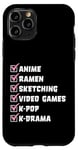 Coque pour iPhone 11 Pro Anime Ramen Sketching Jeux vidéo K-Pop K-Drama Liste de