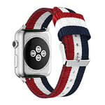 KOMI Nylon Strap compatible with Apple Watch Series 8 7 6 5 4 3 2 1 SE Band, 45mm/41mm/44mm/40mm/42mm/38mm Women Mens Replacement Band Fitness Sports Wristband for iWatch (45/44/42mm, blue/white/red)