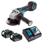 Makita DGA463Z 18V Brushless 115mm Angle Grinder With 2 x 5Ah Battery & Charger