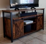 Large TV Stand Industrial Storage Sideboard Vintage Rustic Metal Media Cabinet