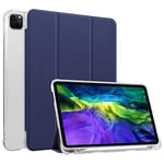 HUEZOE Coque Compatible avec iPad Pro 11", modèle 2021/2020/2018, Coque arrière Souple en TPU Transparent avec Porte-Stylo, Veille/réveil Automatique, Bleu