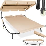 TecTake® Bain de Soleil Jardin Exterieur Inclinable 2 Places avec Pare-Soleil Cadre en Acier 2 Coussins Inclus Chaise Longue Transat de Plage Relax Jardin Sun Lounger -Plusieurs Couleurs