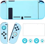 Coque Compatible Avec Nintendo Switch,Housse De Protection Slim Pc Bleu Clair Pour Console Ns Et Manettes Joy-Con, Avec Protecteur D'écran En Verre Et 4 Poignées Pour Le Pouce(Bleu Clair)