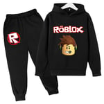 Barn Roblox Tryckt Cartoon Träningsoverall Hoodie Sweatshirt Långa Byxor Svart black 160cm