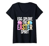 Womens Easter Pun Egg-Splore The Easter Spirit, Funny Easter Eggs V-Neck T-Shirt