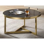 Vente-unique Table basse en marbre et métal - Noir et doré - ROBURTA