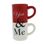 Valentines Mug Set You and Me Stackable Red / White