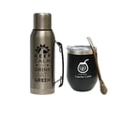 GAUCHO CEBAR Accessoires pour Yerba Maté - Set de thé - Thermos en acier inoxydable - 1 l - Argent et acier - Tasse à thé 350 ml - Paille Bombilla Liza 19 cm - Passe au lave-vaisselle - Sûr et durable