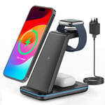 3 in 1 Wireless Charger for iPhone, CIYOYO Wireless Charging Station for iPhone 16/15/14/13/12/Pro Max/X/8,18W Fast Charger stand for Apple Watch10-1series and AirPods 4/3/2/2/Pro, with Adapter, Black