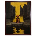 Nosferatu Lair Conceptual Art Oil Painting Yellow Sky Castle Ruins Red Demon Water Reflection Art Print Framed Poster Wall Decor 12x16 inch