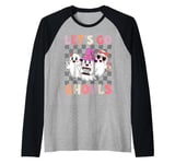 Lets Go Ghouls Retro Halloween Ghost Women Toddler Girl Raglan Baseball Tee