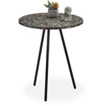 Relaxdays - Table ronde mosaïque, Table d'appoint, Décorative, Table de jardin, fait main, HxD: 50 x 41 x 16 cm, noir doré