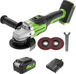 Greenworks GD24AGK4 Meuleuse d'Angle Sans Fil, Lame de Disque de 125 mm, 10500 tr/min, Gaucher ou Droitier, Batterie 24V 4Ah et Chargeur, Outillage, Exclusivité Amazon