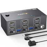 Commutateur Kvm 2 Pc 3 Moniteurs 8K @ 60Hz 4K @ 144Hz,Triple Moniteurs Displayport+2 Commutateurs Kvm Hdmi Pour 2 Pc Sharing 3 Moniteurs Et 4 Appareils Usb 3.0 Avec Télécommande Par Câble Et 2