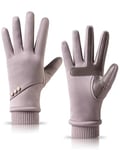 HOLDINA Winter Gloves for Women Warm, Waterproof Gloves Women with Touch Screen Fingers, Ladies Gloves Winter with Anti-Slip Leather(Pale Pink,L)