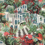 Rasch Tropical House 687408 Papier peint intissé coloré avec motif tropical vert et rouge 10,05 x 0,53 m (L x l)