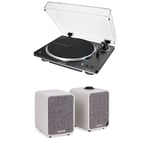 Audio Technica AT-LP70XBT Fully Automatic Bluetooth Wireless Turntable Black with Ruark MR1 MK2 Active Bluetooth Speakers Grey HiFi Package