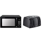 Russell Hobbs RHM2026B STYLEVIA 20 Litre 800 W Black Digital Microwave, 5 Power Levels, Mirror Finish, 8 Auto Cook Settings & 21651 Textures 4-Slice Toaster 21651-Black, Plastic, Black