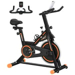 HOMCOM Exercise Bike, Indoor Stationary Bike with 8kg Flywheel, Heart Rate Sensor and LCD Monitor, Cycling Bike for Home, Gym, Office, Cardio Workout - Orange