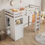 Lit enfant lit mezzanine avec armoire et étagères Lit enfant avec sommier à lattes et protection contre les chutes lit simple plan de couchage 90x200