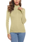 Sykooria Pull Col Roulé Femme Hiver Pull Tricot Chaud Pullover Col Rond à Manches Longues sous Pull Femme Basique Col Montant Sweater-Vert Jaune Clair-XXL