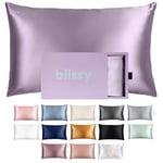 BLISSY Blissy Silk Pillowcase - 100% Pure Mulberry Silk - 22 Momme 6A High-Grade Fibers - Satin Pillow Cover for Hair & Skin - Regular, Queen & King with Hidden Zipper (Queen, Lavender)