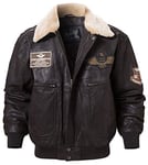 FLAVOR Veste en Cuir Véritable Homme Bombardier Blouson Aviateur Col amovible (3XL, Marron foncé)