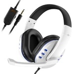 WHITE Casque de jeu filaire avec microphone, casque de jeu, PC, ordinateur portable, PS4, PS5, Play Station 4, 5, Nintendo Switch, tablette ""Nipseyteko