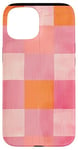 Coque pour iPhone 15 Motif à carreaux vintage rose avec couleur unie orange rouille