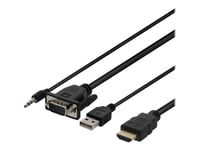 Deltaco - Hdmi-Kabel - Hdmi Hane Till Usb, Hd-15 (Vga), Minijack Hane - 2 M - Svart - Tumskruvar, Stöd För 1080P