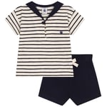 Petit Bateau Randigt T-shirt Och Shorts-set Beige | Vit | 3 months