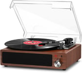 Platine Vinyle Bluetooth Portable à 3 Vitesses 33/45/78 TR/Min,Tourne Disque Vinyle Vintage avec 2 StéréoEnceinte Intégrée,Prise 3.5mm,Sortie RCA,Entrée AUX-Noyer