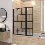 Pare-baignoire avec volet pivotant noir mat graphique 130X104 - BRICKS  