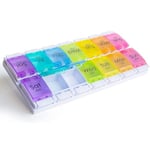 Weekly Pill Box Organiser,7 Day Pill Planner,Dispenser Case for Medication,Vitamin Supplements with Easy Open Design and Large Capacity(Rainbow Colors)