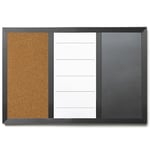 Anslagstavla 3 i 1 - Whiteboard (Magnetisk), Griffeltavla & Kork - 60 x 40 cm