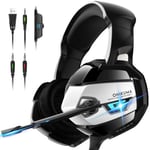 ONIKUMA Casque Gaming, Casque PSAbox One PC Casque Gamer Son 7.1 Surround + Isolation + Fortes Basses, Microphone Anti Bruit Casque Stéréo pour Jeux vidéo LED Lumière