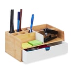 Relaxdays Organisateur Bureau, 1 tiroir, 9 Compartiments, Bambou, HxLxP: 10x25x15,5cm, Espace de Travail, Nature - Blanc