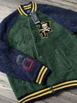 POLO RALPH LAUREN LETTERMAN BOMBER SHERPA FLEECE JACKET SIZE S BNWT