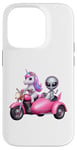 Coque pour iPhone 14 Pro Licorne et extraterrestre OVNI équitation une moto garçons filles femmes