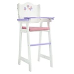 Olivia's Little World Little Princess Wooden Baby Doll High Chair with Fixed Tray and Pink Polka Dot Cushion, White and Purple